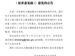 《東北電力輔助服務(wù)市場運營規(guī)則（征求意見稿）》意見的公告發(fā)布